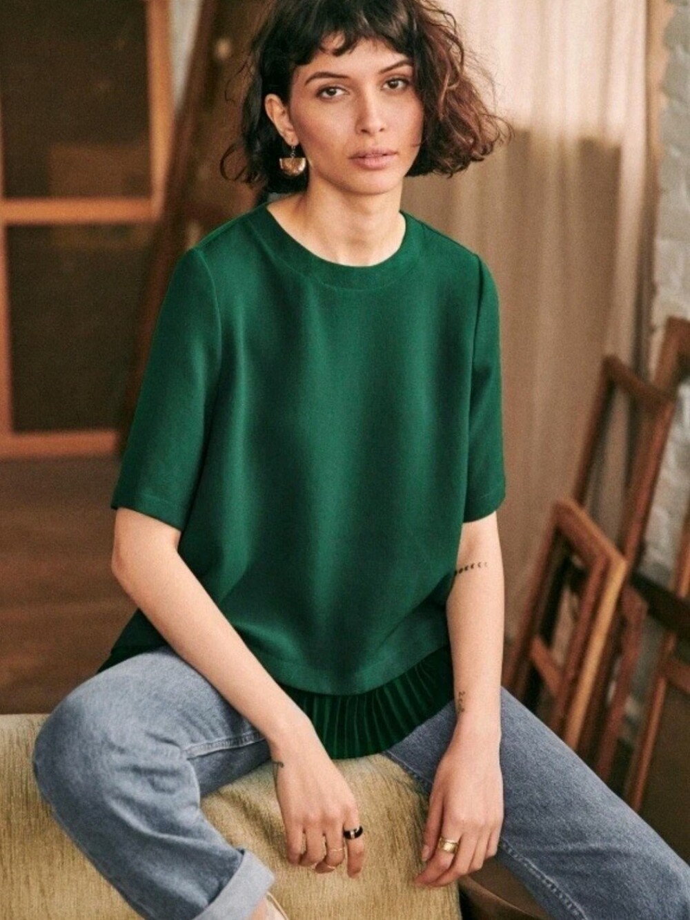 Sezane Green Pernille Blouse